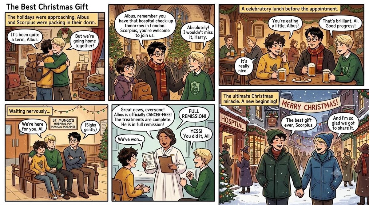 Six-panel comic strip, multiple characters, holiday storyline